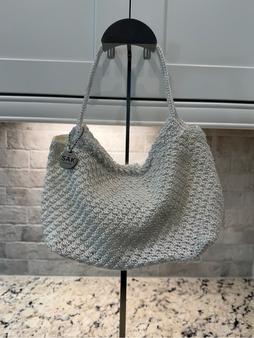 The Sak EUC White & Silver Crochet Hobo Bag